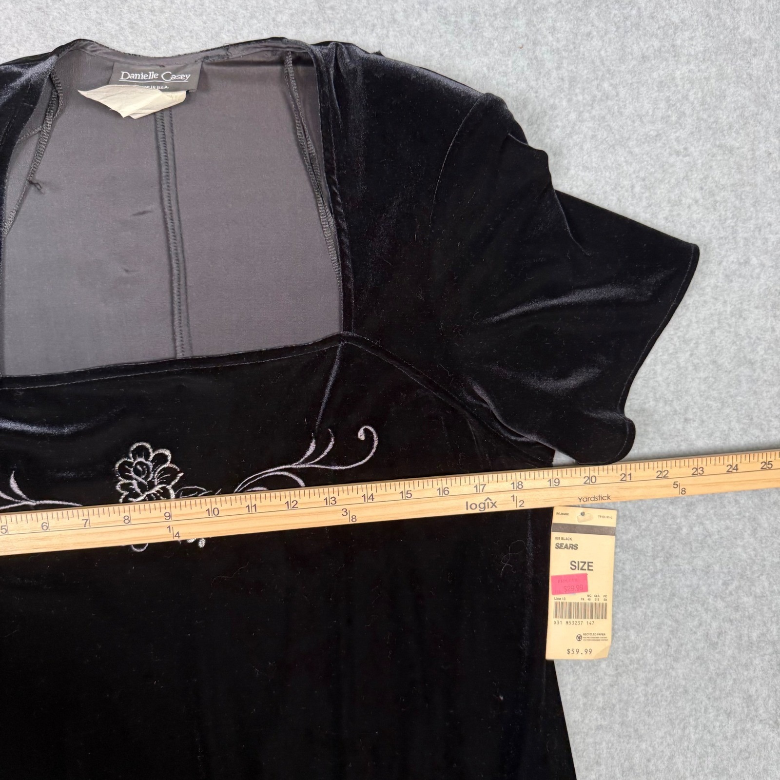 Vintage 90s Whimsigoth Danielle Casey Black Velvet Embroidered Long Dress 1x New — image 7 of 8